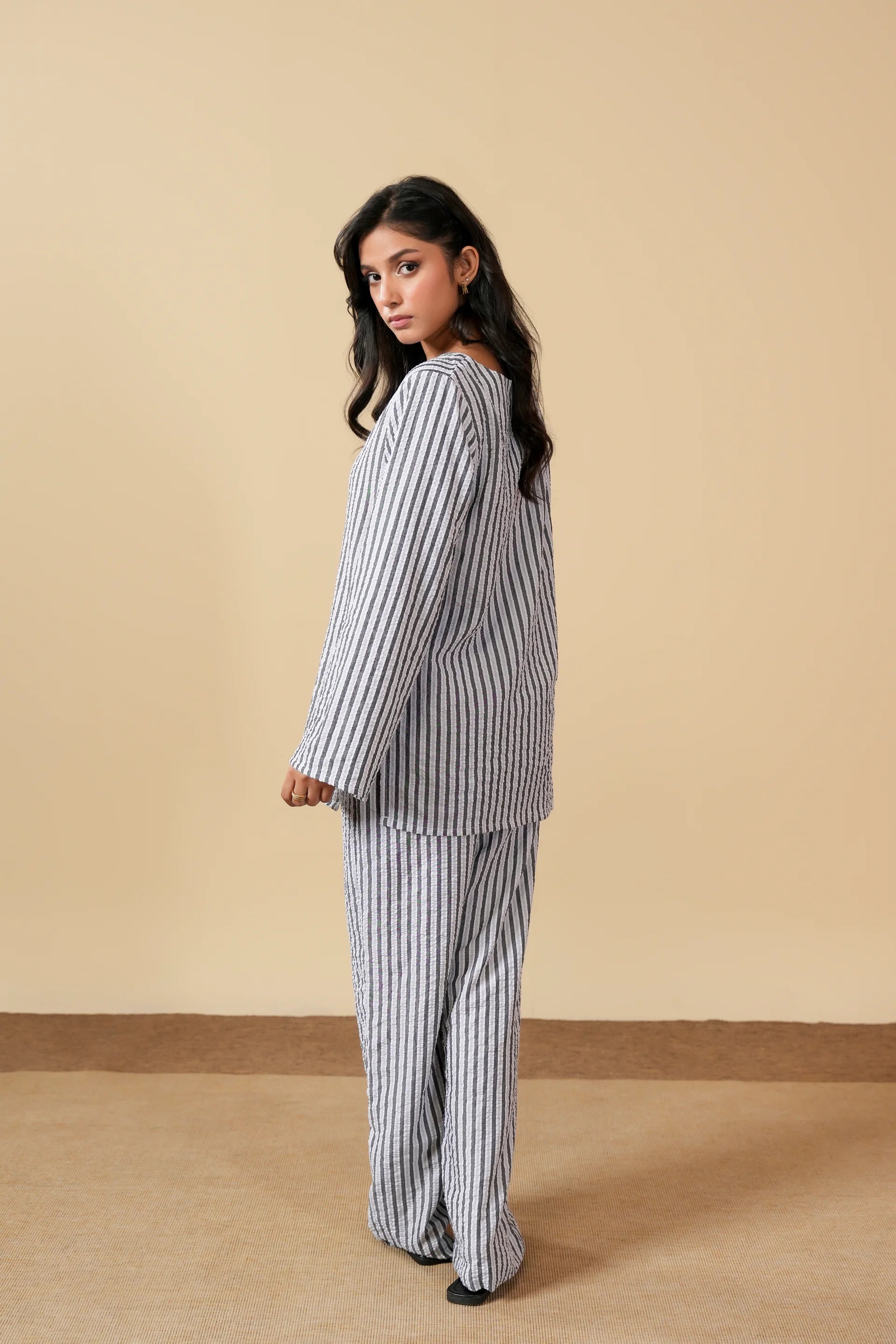 Grey Stripes Seersucker Co-Ord Set